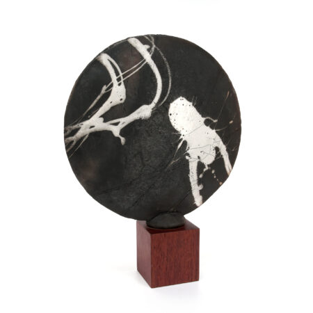 contemporary-round-raku-sculpture-teak-pedestal_0005_Round Modern Abstract Raku Sculpture 5