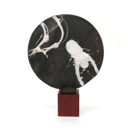 contemporary-round-raku-sculpture-teak-pedestal_0006_Round Modern Abstract Raku Sculpture 6