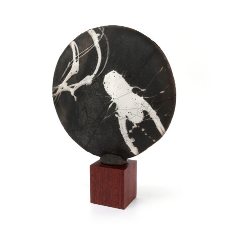 contemporary-round-raku-sculpture-teak-pedestal_0007_Round Modern Abstract Raku Sculpture 7