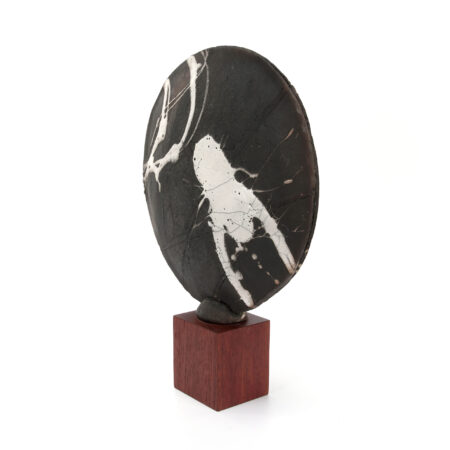 contemporary-round-raku-sculpture-teak-pedestal_0008_Round Modern Abstract Raku Sculpture 8