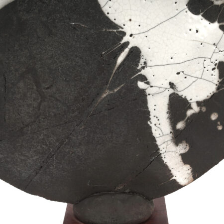 contemporary-round-raku-sculpture-teak-pedestal_0011_Round Modern Abstract Raku Sculpture 11