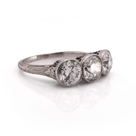 Art Deco Platinum Trilogy European Cut Diamonds Ring 3.58tcw (VS2-SI1)